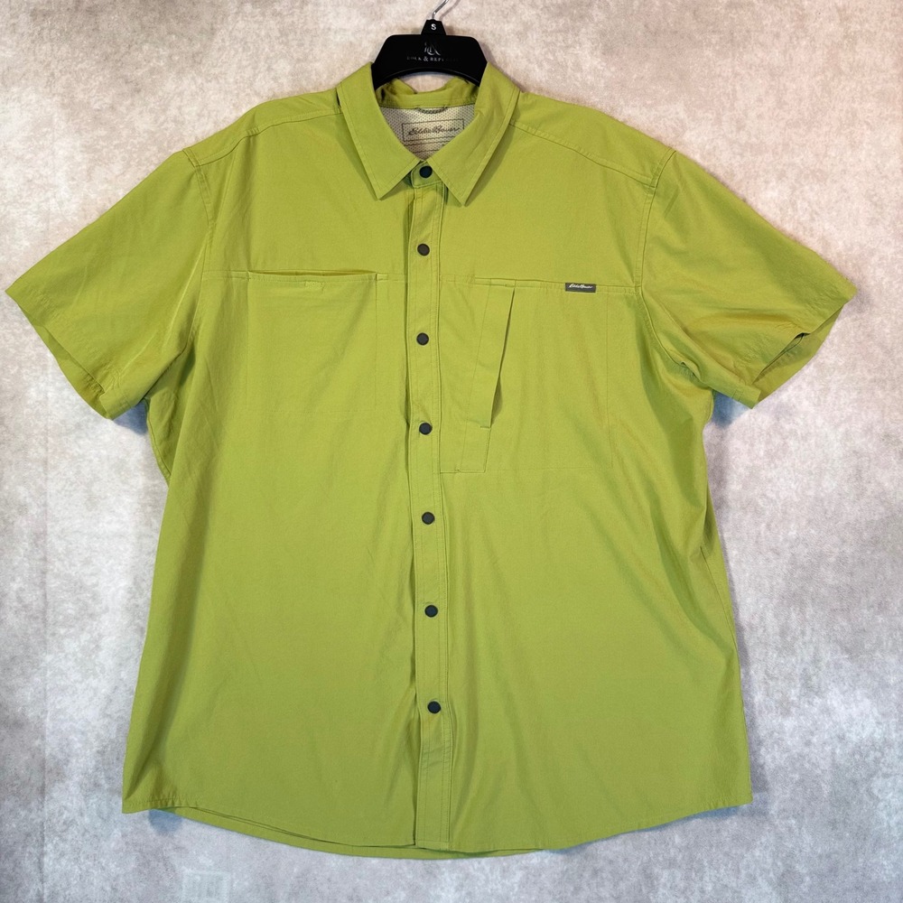 Eddie Bauer Shirt Mens XL Slim Olive Green SS Snap Performance Stretch Tech